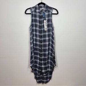 grey plaid high low tunic vest dress
